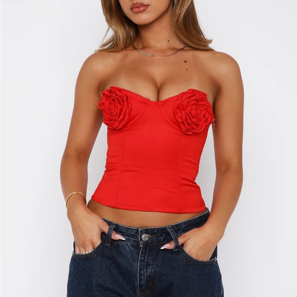 White Fox Boutique Red Floral Crop Top